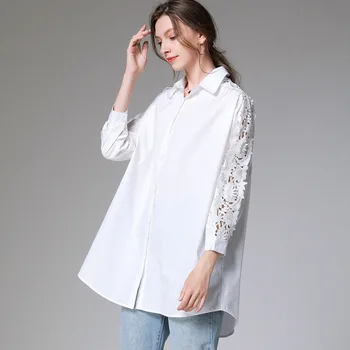 Fashion Lapel Single Breasted Stitching Hollow Embroidery Long Sleeve Female Shirt 2020 Spring Simple Solid Color Loose Shirt
Fashion Lapel Single Breasted Stitching Hollow Embroidery Long Sleeve Female Shirt 2020 Spring Simple Solid Color Loose Shirt