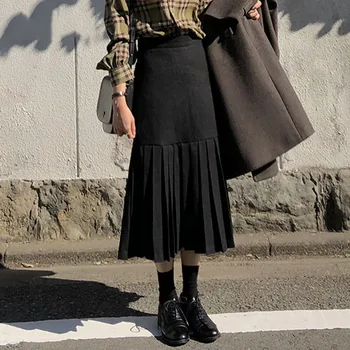Women Vintage Woolen Pleated Skirt Spring Plus Size Black Long Skirt Female Elegant High Waist Mermaid Skirt Jupe En Laine Femme
Women Vintage Woolen Pleated Skirt Spring Plus Size Black Long Skirt Female Elegant High Waist Mermaid Skirt Jupe En Laine Femme