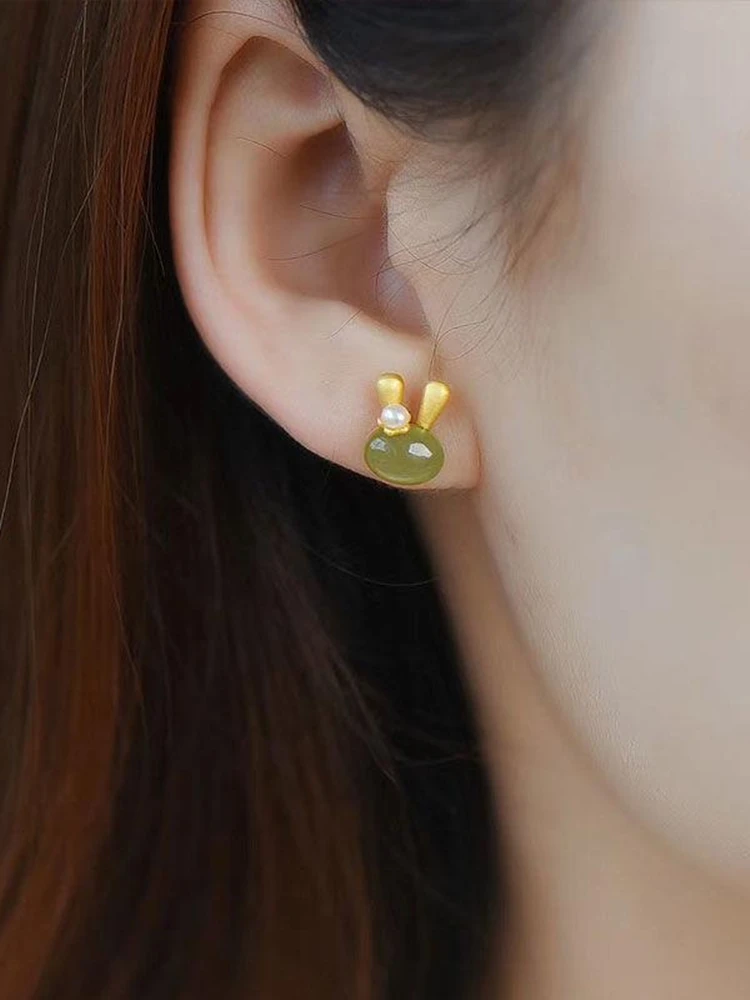 

Gorgeous Green Bunny Jewelry Stud Earrings for Women Noble Wedding Party Earring Fine Birthday Gift Lady Fashion Jewelry