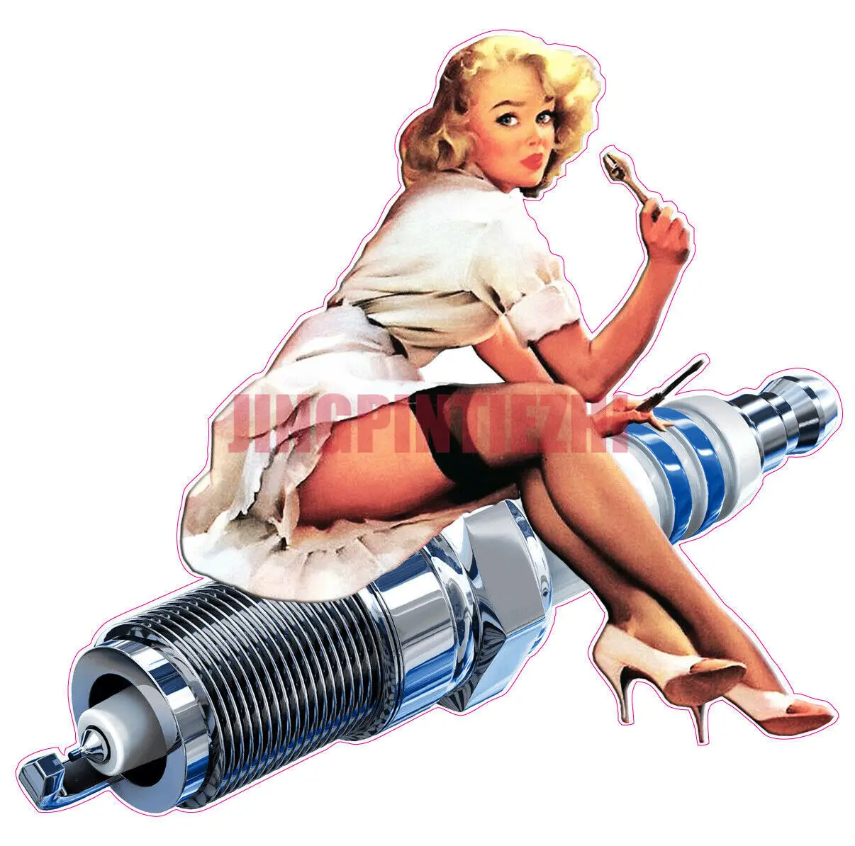 

Interesting Spark Plug Pin Up Girl Decal Free Shipping Vinyl Decals Racing Motorcycle Helmet Stickers
