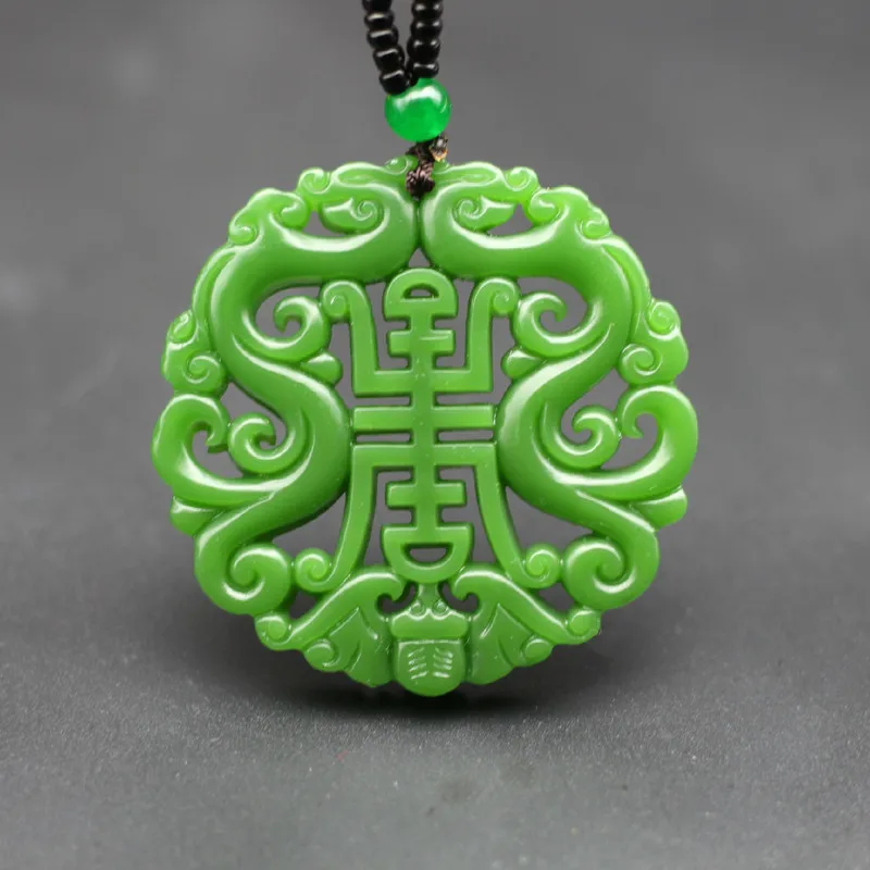 Natural Green Jade Dragon Pendant Necklace Chinese Double-sided Hollow Carved Charm Jewelry Fashion Amulet for Men Women Gifts 
Natural Green Jade Dragon Pendant Necklace Chinese Double-sided Hollow Carved Charm Jewelry Fashion Amulet for Men Women Gifts