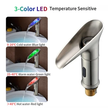Hot Sale Bathroom Sink Faucet Kitchen Automatic Sensor 3-Color LED Temperature Sensitive Polished Swivel Mixer / Single Cold Tap
Hot Sale Bathroom Sink Faucet Kitchen Automatic Sensor 3-Color LED Temperature Sensitive Polished Swivel Mixer / Single Cold Tap