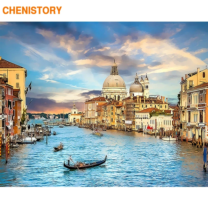 Фото CHENISTORY Frame 60x75cm Venice Landscape Painting By Numbers Kit Acrylic Diy Paint For Home Decor Artwork Gift | Дом и сад