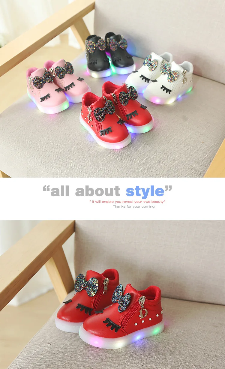 Size 21-30 Children's Glowing Sneakers Children Princess Girls LED Shoes Cute Baby Sneakers and Light Shoes Glowing