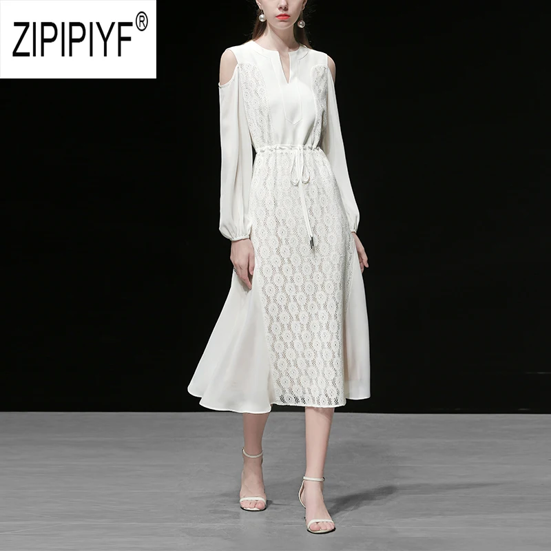 2019 Autumn Winter Runway Fashion Chiffon Dresses Off The Shoulders Bow Bandage Design Lace Patchwork Dresses Sexy Dresses Z2310
2019 Autumn Winter Runway Fashion Chiffon Dresses Off The Shoulders Bow Bandage Design Lace Patchwork Dresses Sexy Dresses Z2310