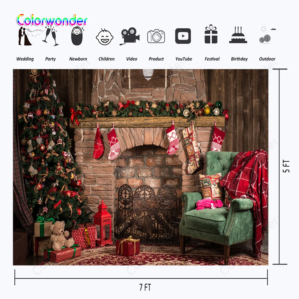 christmas backdrop for photography xmas gifts tree fireplace