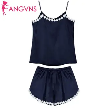 Women Fashion O-Neck Solid Floral Patchwork Summer Nightwear High Waist Regular Sling Pajamas Set 
Women Fashion O-Neck Solid Floral Patchwork Summer Nightwear High Waist Regular Sling Pajamas Set