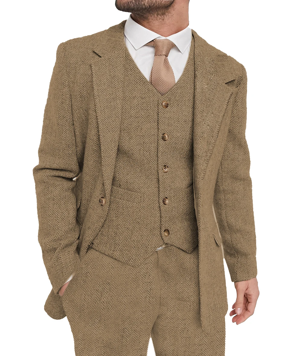 Brown Men's Business Suits Slim Fit Champagne Tuxedos Wool Blazer+Vest+Pant For Party Wedding Banquet Prom Stage Costume
Brown Men's Business Suits Slim Fit Champagne Tuxedos Wool Blazer+Vest+Pant For Party Wedding Banquet Prom Stage Costume