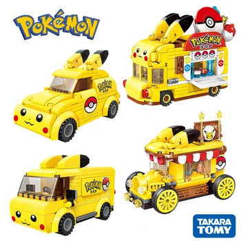 포켓몬 그렌자 만화 애니메이션 피카츄 귀여운 자동차 버스 빌딩 블록 벽돌 세트, 클래식 모델 장난감, 어린이 크리스마스 선물