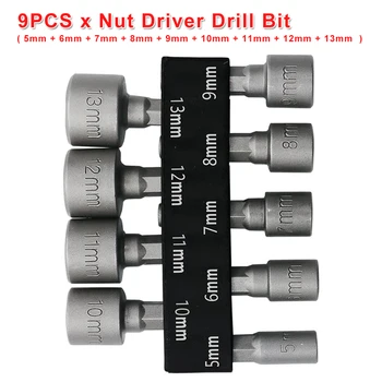 Power Nut Driver Drill Bit 9pcs 5-13mm 1/4 Hex Shank Socket Wrench Screw Nut Driver Set Socket Adapter for Tighten/ Loose Screws
Power Nut Driver Drill Bit 9pcs 5-13mm 1/4 Hex Shank Socket Wrench Screw Nut Driver Set Socket Adapter for Tighten/ Loose Screws
