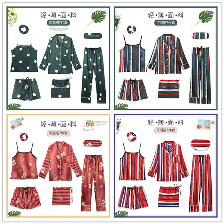 New Style Spring Summer Pajamas Women's Long Sleeve Imitated Silk Fabric Seven Sets Trousers Short Sleeve Multi---Mix And Match
New Style Spring Summer Pajamas Women's Long Sleeve Imitated Silk Fabric Seven Sets Trousers Short Sleeve Multi---Mix And Match