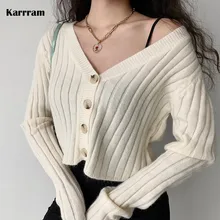 Karrram Cashmere V-neck Cardigans Women 2021 Autumn Casual Solid Knit Ribbed Sweater Korean Fashion Ladies Elegant Beige Jumpers 
Karrram Cashmere V-neck Cardigans Women 2021 Autumn Casual Solid Knit Ribbed Sweater Korean Fashion Ladies Elegant Beige Jumpers