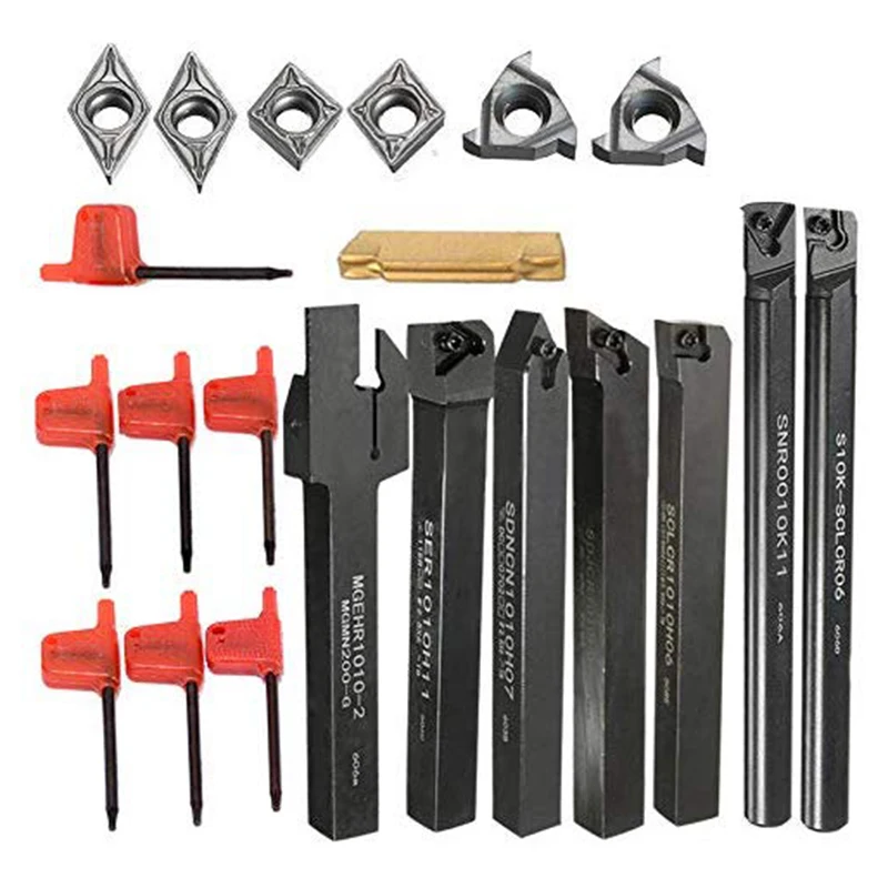 7Pcs Boring Bar Holder +7Pcs Carbide Insert Lathe Turning Tools + 7Pcs Wrenches for Semi-Finishing and Finishing Promotion
7Pcs Boring Bar Holder +7Pcs Carbide Insert Lathe Turning Tools + 7Pcs Wrenches for Semi-Finishing and Finishing Promotion