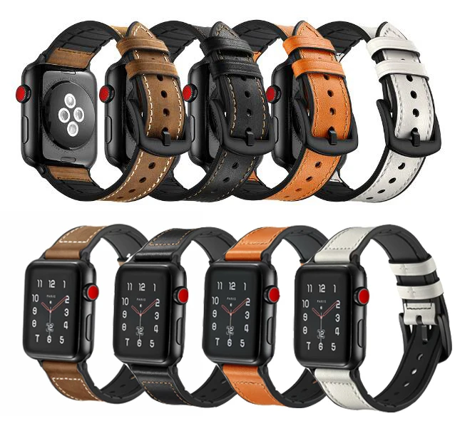 

Watchband Leather rubber Strap For Apple watch Band 38mm for iwatch series 5 4/3/2/1 42mm 40mm 44mm Wrist Belt