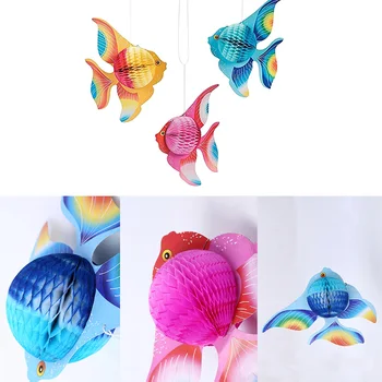 12pcs Colorful Tissue Paper Goldfish Foldable Tropical Fish Decoration Hanging Ornament Party Supplies Gold Pink Blue A50