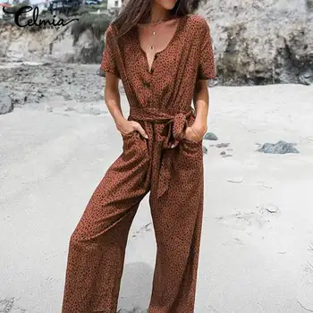 2020 Celmia Women Summer Party Jumpsuits Leopard Short Sleeve Rompers V Neck Casual Belted Elegant Playsuits Plus Size Ovealls 
2020 Celmia Women Summer Party Jumpsuits Leopard Short Sleeve Rompers V Neck Casual Belted Elegant Playsuits Plus Size Ovealls