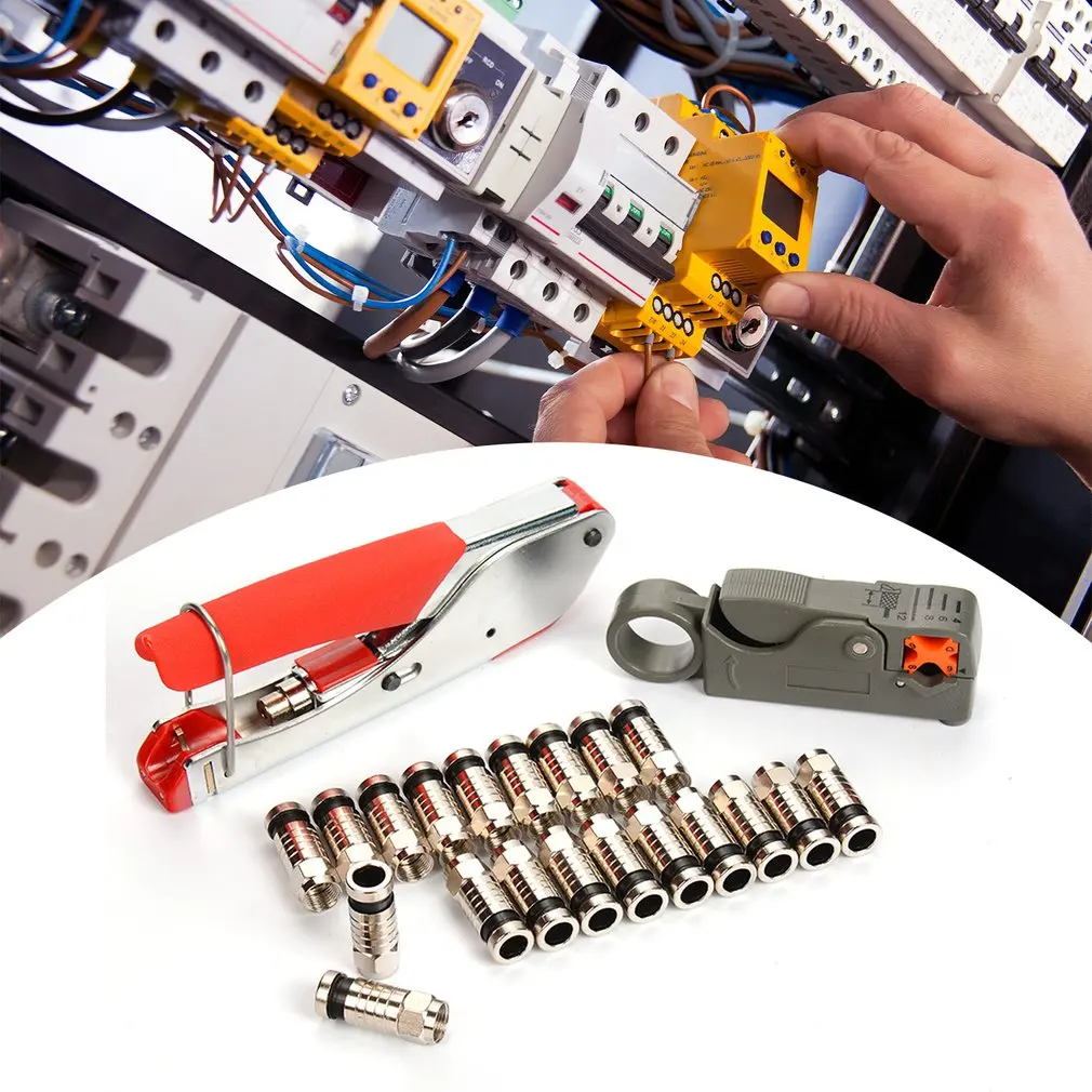 Adjustable Compression Tools for RG59 RG6 BNC RCA Connector Coax Crimper F Type with Cable Stripper Connectors Set
Adjustable Compression Tools for RG59 RG6 BNC RCA Connector Coax Crimper F Type with Cable Stripper Connectors Set