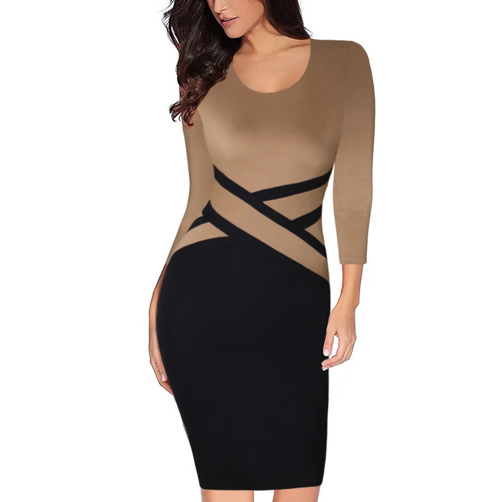 Slim Mini Dress Ladies Elegant Autumn Contrast Color Patchwork Wear To Work Business Party Off Comfortable Ladies Mini Dresses
Slim Mini Dress Ladies Elegant Autumn Contrast Color Patchwork Wear To Work Business Party Off Comfortable Ladies Mini Dresses