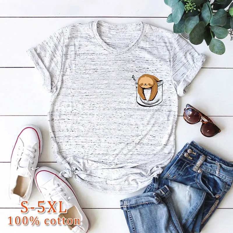 Plus Size 5XL 2019 Cute Pockaet Sloth Cotton Short Sleeve Women T-shirt Graphic Tees Women Kawaii Harajuku Women Tshirt
Plus Size 5XL 2019 Cute Pockaet Sloth Cotton Short Sleeve Women T-shirt Graphic Tees Women Kawaii Harajuku Women Tshirt