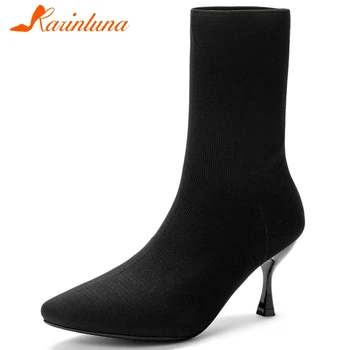 KARINLUNA New Fashion Female Ankle Boots Pointed Toe Thin High Heels Solid Boots Women 2020 Office Elegant Shoes Woman 
KARINLUNA New Fashion Female Ankle Boots Pointed Toe Thin High Heels Solid Boots Women 2020 Office Elegant Shoes Woman