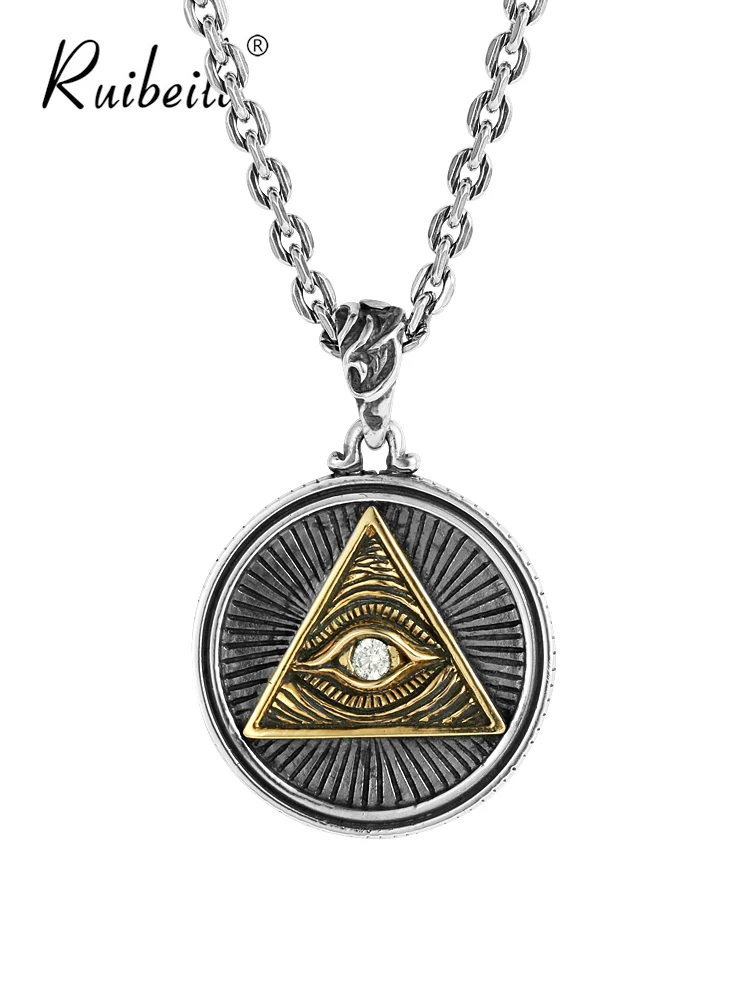 

Ruibeila Oeil de Dieu Rond Longue Hip Hop Hommes Collier 925 Argent Pendentif Chaîne Punk Petit Ami Bijoux Creative Cadeau