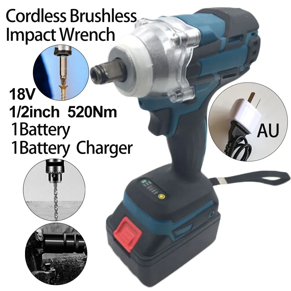 1X Electric Wrench+1X Battery+1X Charger Cordless Brushless 18V 1/2inch 520Nm Electric Impact Wrench Driver
1X Electric Wrench+1X Battery+1X Charger Cordless Brushless 18V 1/2inch 520Nm Electric Impact Wrench Driver