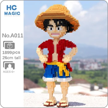 HC A011 Anime One Piece Monkey D Luffy Pirate Hero 3D Model DIY Mini Diamond Blocks Bricks Building Toy for Children no Box