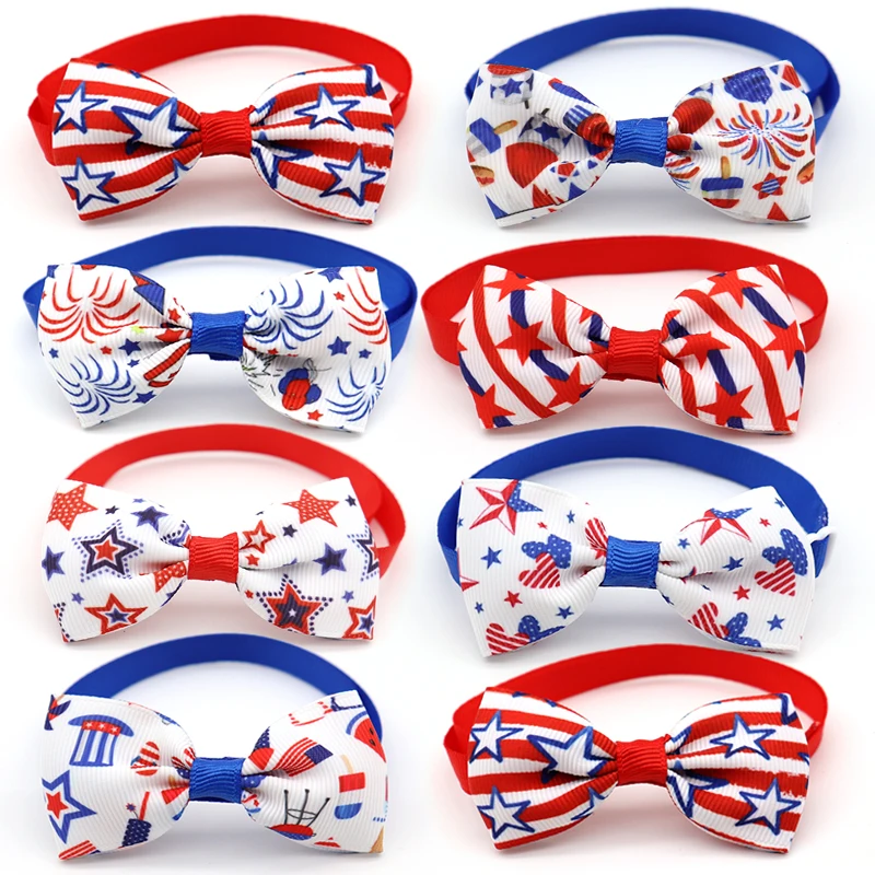 

50 Pcs Independence Day 4th of July Pet Dog Bowties Red White Blue Puppy Dog Grooming Accessories Cat Dog Bow Tie Pet Bowties