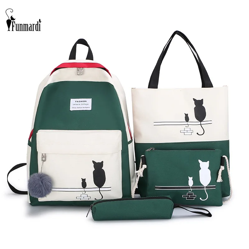 FUNMARDI 4Pcs/Set Panelled Women Backpack Canvas Cat Pattern School Bag For Girl Patchwork Backpack Female Shoulder Bag WLHB2065
FUNMARDI 4Pcs/Set Panelled Women Backpack Canvas Cat Pattern School Bag For Girl Patchwork Backpack Female Shoulder Bag WLHB2065