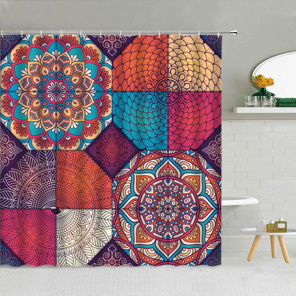 

Vintage Mandala Bohemian Pattern Shower Curtain Frabic High Quality Bathroom Supplies Decor With Hooks Cloth Curtains 3D Printed