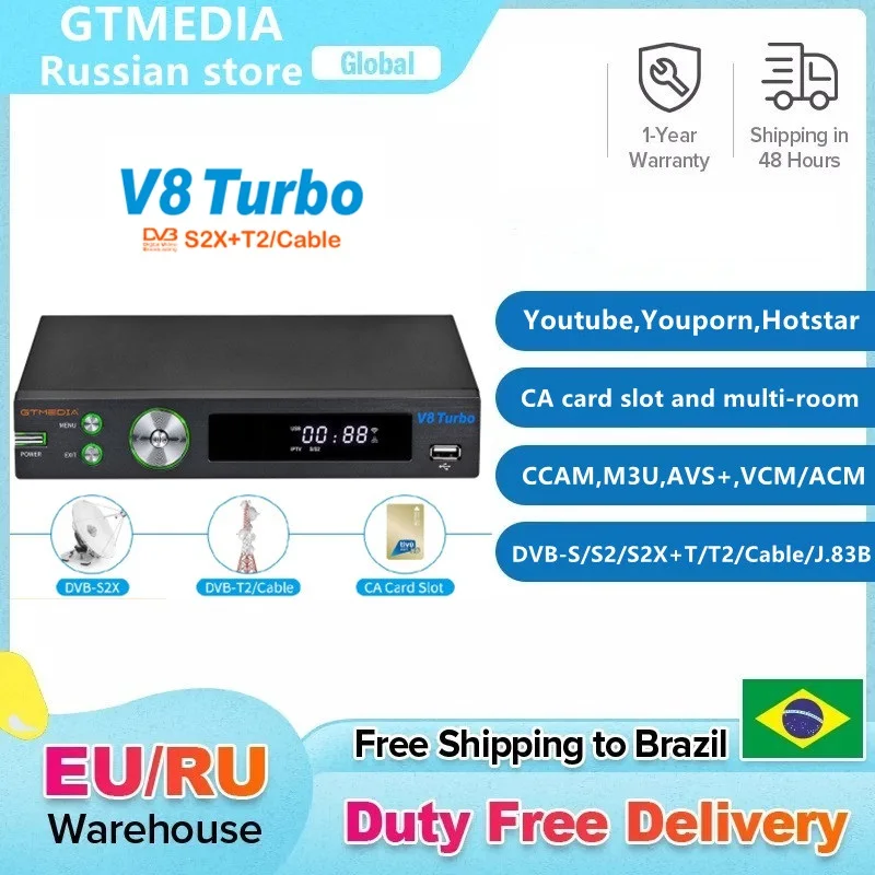 Спутниковый ресивер GTMEDIA V8 Turbo ТВ-приставка декодер HD DVB S2X T2 кабель 1080P поддержка M3U