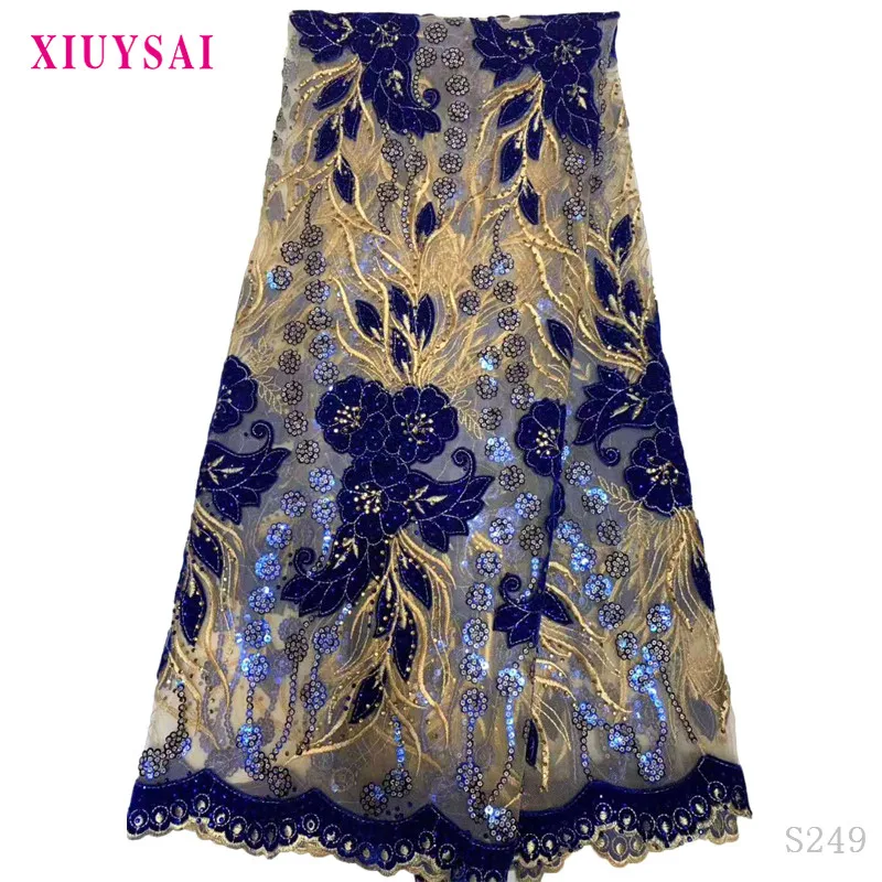 Latest African lace fabric 2020 High Quality Velvet Lace royal Blue Nigerian Lace Fabrics For Wedding dress 5yards S249
Latest African lace fabric 2020 High Quality Velvet Lace royal Blue Nigerian Lace Fabrics For Wedding dress 5yards S249