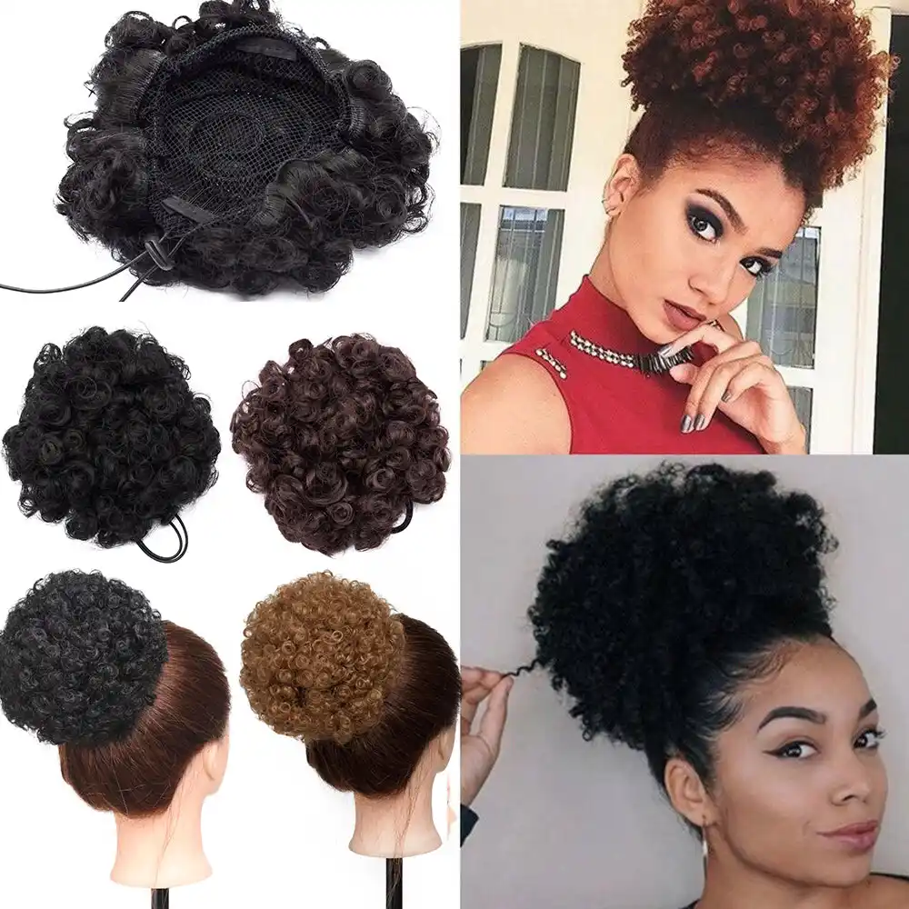 Snulit Afro Kudryavye Volosy Bulochka Na Shnurke Afro Bulochki Sinteticheskie Updo Obertyvanie Shinon Dlya Chernyh Zhenshin Aliekspress
