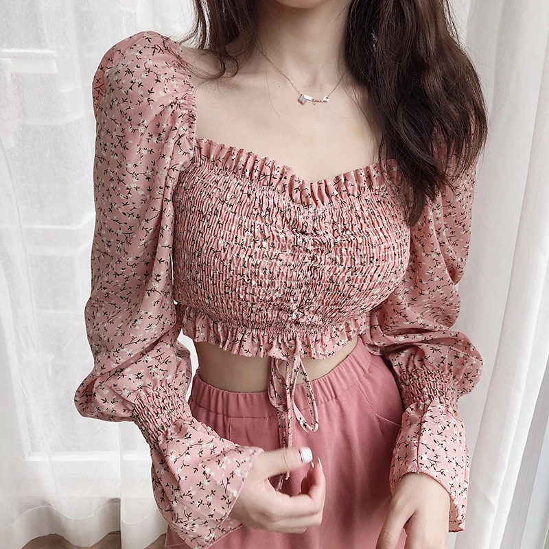 Girls Sweet Ruffles Square Collar Full Puff Sleeve Cropped Blouses Women's Floral Ruffled Chiffon Blouse Crop Tops For Female
Girls Sweet Ruffles Square Collar Full Puff Sleeve Cropped Blouses Women's Floral Ruffled Chiffon Blouse Crop Tops For Female