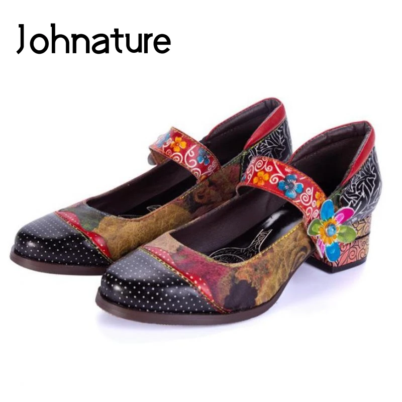 Женские туфли в стиле ретро Johnature туфли-лодочки из натуральной кожи на липучке с