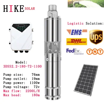 Hike solar equipment 3" DC Screw Deep Well Solar Water Pump 72V 1100W With MPPT Controller Head 180m Model 3DSS2.2-180-72-1100
Hike solar equipment 3" DC Screw Deep Well Solar Water Pump 72V 1100W With MPPT Controller Head 180m Model 3DSS2.2-180-72-1100