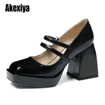 Fashion Women Genuine Leather Square Toe High Heels Shoes Women Mary Jane Platforms Buckle Pumps Mujer Thick Heel Shoes u480
Fashion Women Genuine Leather Square Toe High Heels Shoes Women Mary Jane Platforms Buckle Pumps Mujer Thick Heel Shoes u480