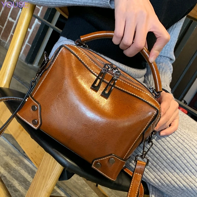 Bag Women's 2020 New Style Oil Wax Joint WOMEN'S Leather Bags Europe And America Style Versatile Cowhide Hand Crossbody Bag 6626 
Bag Women's 2020 New Style Oil Wax Joint WOMEN'S Leather Bags Europe And America Style Versatile Cowhide Hand Crossbody Bag 6626