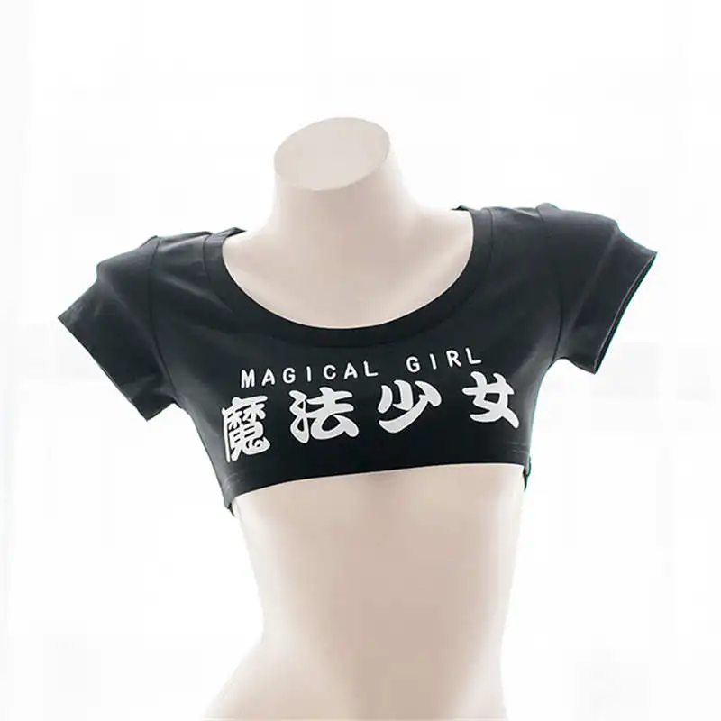 Японская женская Милая Мини футболка короткий топ с принтом экстра сексуальный T