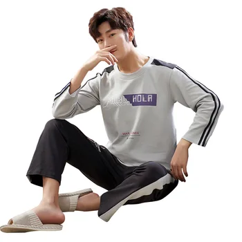 Spring and autumn long sleeved trousers cotton pajamas men's loose casual Pullover men's home wear suit
Spring and autumn long sleeved trousers cotton pajamas men's loose casual Pullover men's home wear suit