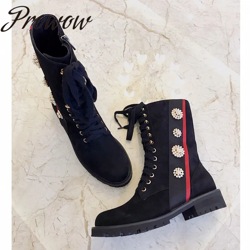 Prowow New Genuine Leather Floral Beading Women Boots Round Toe Lace Up Low Heel Boots Shoes Women
Prowow New Genuine Leather Floral Beading Women Boots Round Toe Lace Up Low Heel Boots Shoes Women