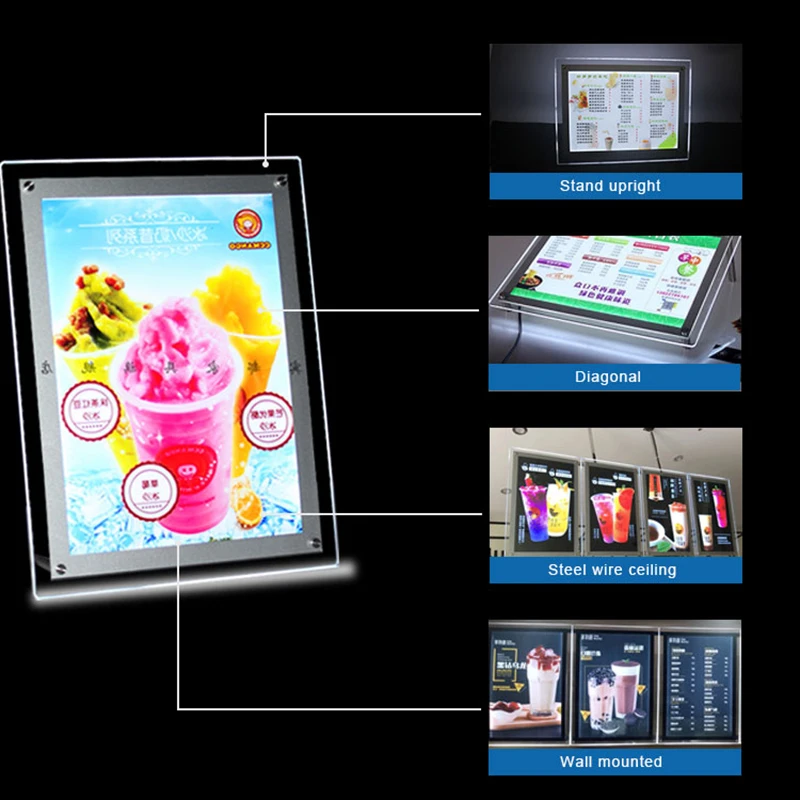 Advertising Light Box Display Poster Frame Led Food Menu Board Crystal Acrylic Led Sign Restaurant Custom Waterproof Outdoor
Advertising Light Box Display Poster Frame Led Food Menu Board Crystal Acrylic Led Sign Restaurant Custom Waterproof Outdoor