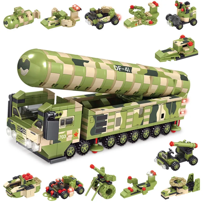 12IN1 503pcs Modern Militray Weapon Df-41 Ballistic Missile Building Blocks Modeling Model Set Educational Toys for Children
12IN1 503pcs Modern Militray Weapon Df-41 Ballistic Missile Building Blocks Modeling Model Set Educational Toys for Children