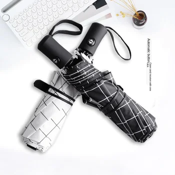 Simple lattice full automatic black coating Shade and UV women rainy and sunny dual-use umbrellas three-fold windproof umbrella
Simple lattice full automatic black coating Shade and UV women rainy and sunny dual-use umbrellas three-fold windproof umbrella