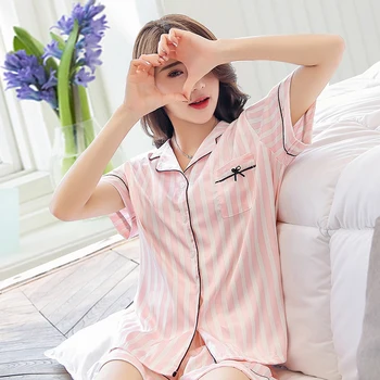 Summer Pajamas Set Women Stripe Short Pijamas Suit Nightwear Sleepwear Homewear Satin Pyjama Korean Cute Home Clothes Pj Set
Summer Pajamas Set Women Stripe Short Pijamas Suit Nightwear Sleepwear Homewear Satin Pyjama Korean Cute Home Clothes Pj Set