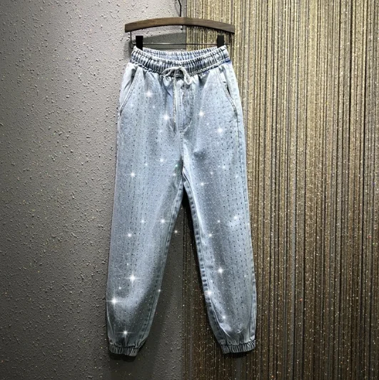 Full of Diamond Rhinestone Elastic Waist Jeans Woman 2020 Spring New Personality European Goods Loose Denim Jean Pants
Full of Diamond Rhinestone Elastic Waist Jeans Woman 2020 Spring New Personality European Goods Loose Denim Jean Pants