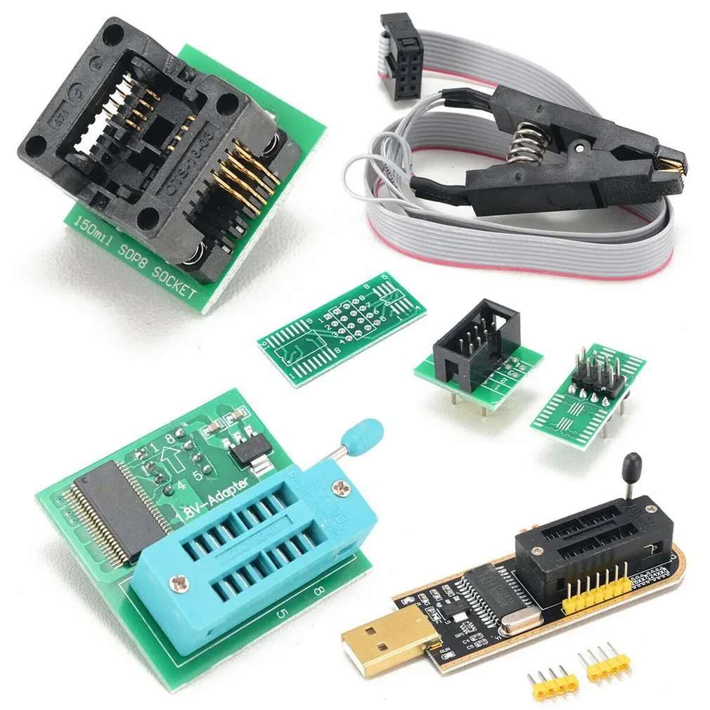 CH341A Flash BIOS USB Programmer Module + SOIC8 Clip + 1.8V Adapter + SOIC8 Adapter
CH341A Flash BIOS USB Programmer Module + SOIC8 Clip + 1.8V Adapter + SOIC8 Adapter