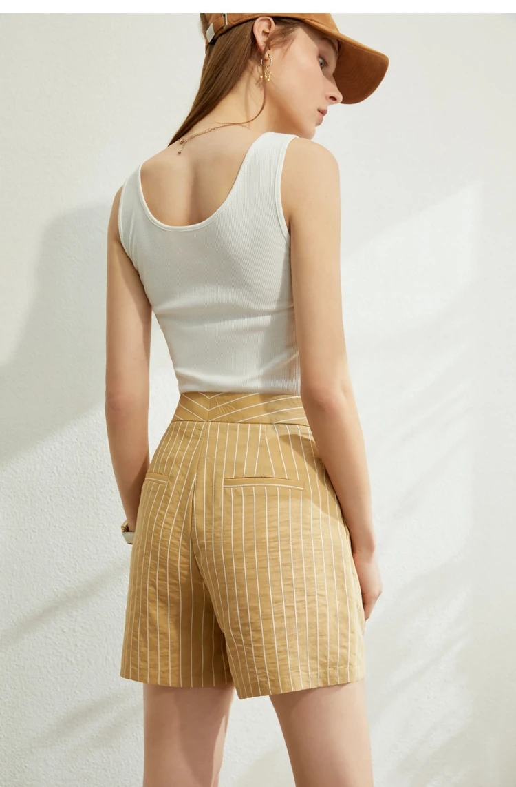 AMII Minimalism Spring Summer Suit Set Lapel Stripe Three Quarter Sleeves Suit Coat High Waist Shorts 12030238