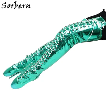 

Sorbern Metallic Green Mid Thigh High Women Boots Ballet High Heel Stilettos Lace Up Unisex Boot Sexy Fetish High Heel Shoes New