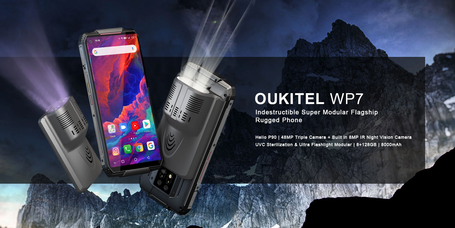 Infrared Night Vision Rugged Waterproof Smartphone OUKITEL WP7 Ip68 8GB 128GB Mobile Phone 9V/2A 8000mAh 48MP Triple Camera